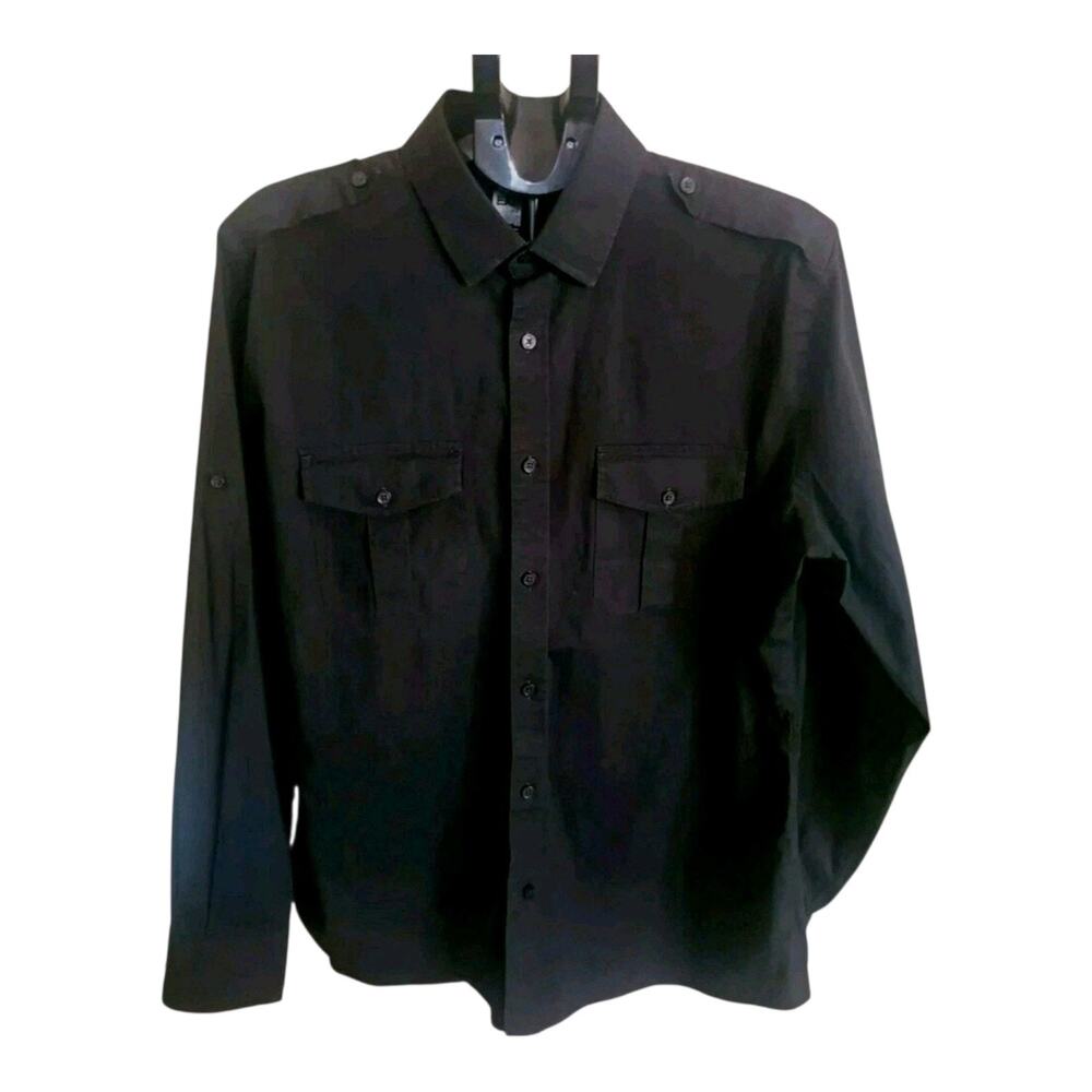 Men's XL 17.5 Fitted Black Dress Shirt Cotton Black Long Sleeve